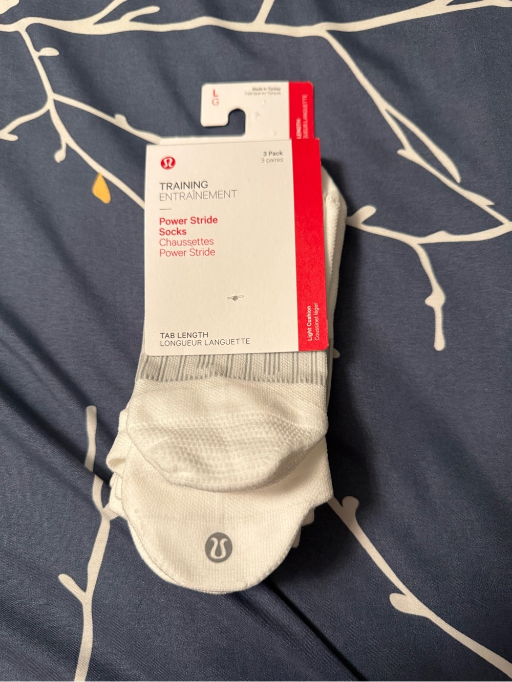 Lululemon White Power Stride Tab-Length Training Socks - 3 Pack, Large